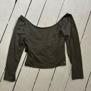 American Eagle Green Lace Long Sleeve Crop Top